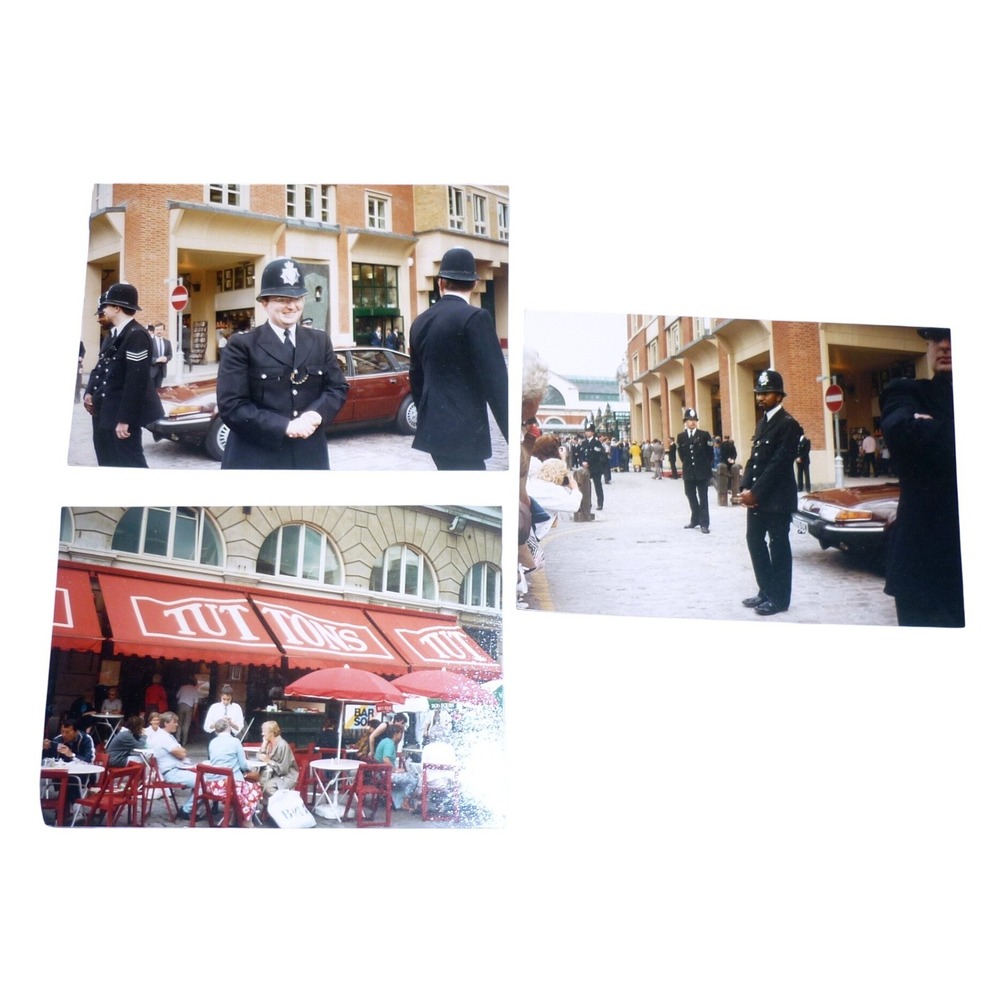 1987 London Covent Garden Tuttons Cafe & British Police Bobbies 3 Photo Lot